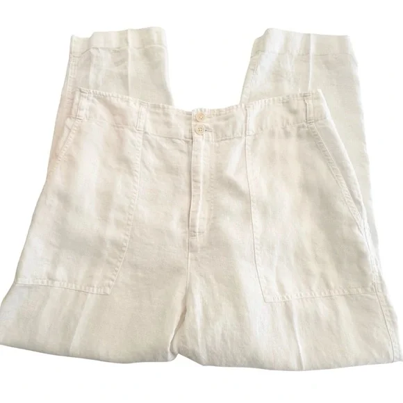 Lauren Ralph Lauren Linen Cropped Pants White High Rise Suggested Size 14 - Picture 3 of 8